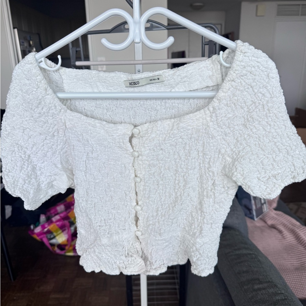 White Textured Women's Top